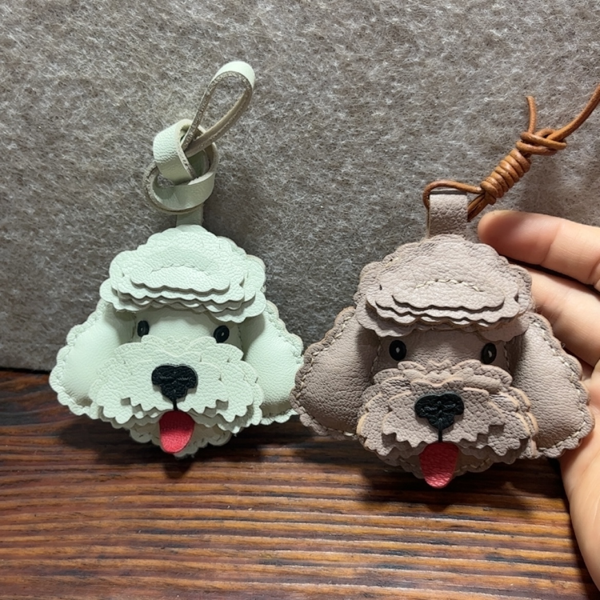 进口法国羊皮头层羊皮手工制作泰迪狗狗挂件