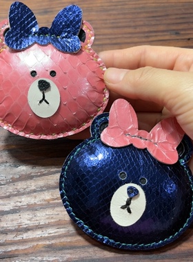 Mbox头层牛皮真皮布朗熊挂件钥匙扣包挂稀有皮包挂鳄鱼皮熊头丘可