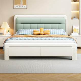 奶油风实木床双人1.8x2米现代简约主卧床白色1.5米储物婚床KLSB11