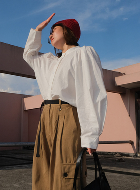 YELLOWQUEEN春秋 高级版型设计 娃娃衫全棉 复古插肩灯笼袖衬衫