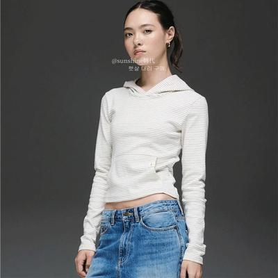 胸前口袋舒适短款长袖T恤