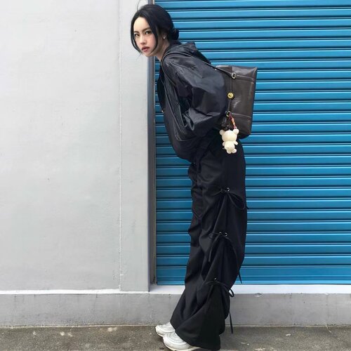 直邮正品休闲绑带工装系带宽松裤