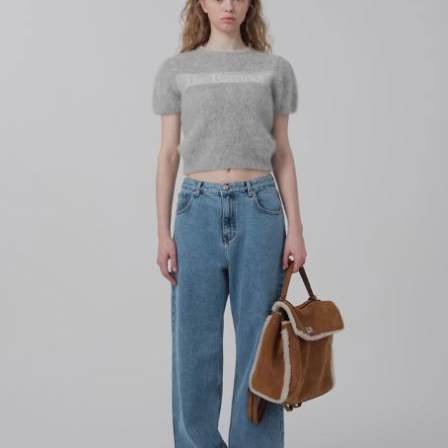 正品纯欲羊驼毛短款套头针织衫