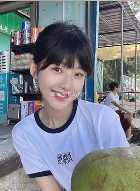 韩代潮牌MARITHE FRANCOIS GIRBAUD 拼色撞色刺绣LOGO圆领短袖T恤