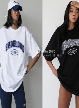 韩代潮牌Badblood 白色字母刺绣短袖t恤 男女oversize经典简约款