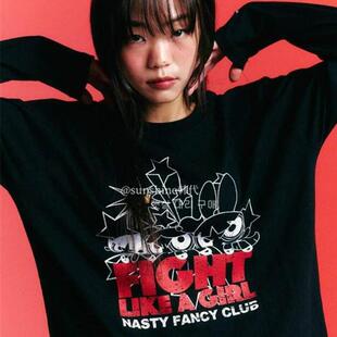 韩代潮牌Nasty Fancy Club X PPG联名款飞天小女警宽松长袖T恤女