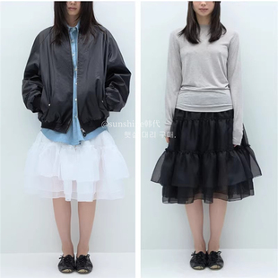 韩代潮牌nieeh女夏季纯色网纱蓬蓬中长款半身伞裙青春迷你半身裙