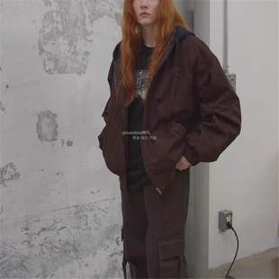 韩代潮牌AREYOU水洗宽松休闲拼色连帽棉夹克Jennie金智妮同款外套