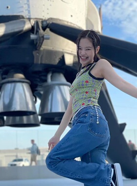 韩代潮牌ROSE朴彩英 JENNIE金智妮 INSTANTFUNK微喇显瘦牛仔裤女