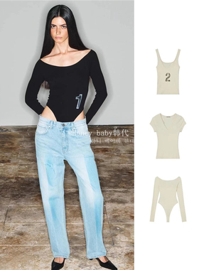 韩代潮牌theopenproduct田曦薇同款背心连体长袖打底修身 短袖T恤