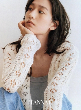 韩代潮牌tannat同款镂空花连开衫外套 针织吊带 棉麻双层半裙套装