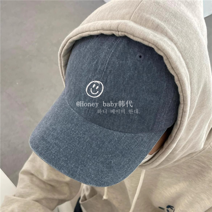 韩代潮牌ooowl宋智雅IU同款刺绣笑脸 棷树 字母情侣棒球帽 鸭舌帽
