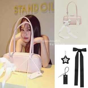 韩代潮牌standoil蝴蝶结镜子腋下法棍包保龄球单肩包少女小手提包