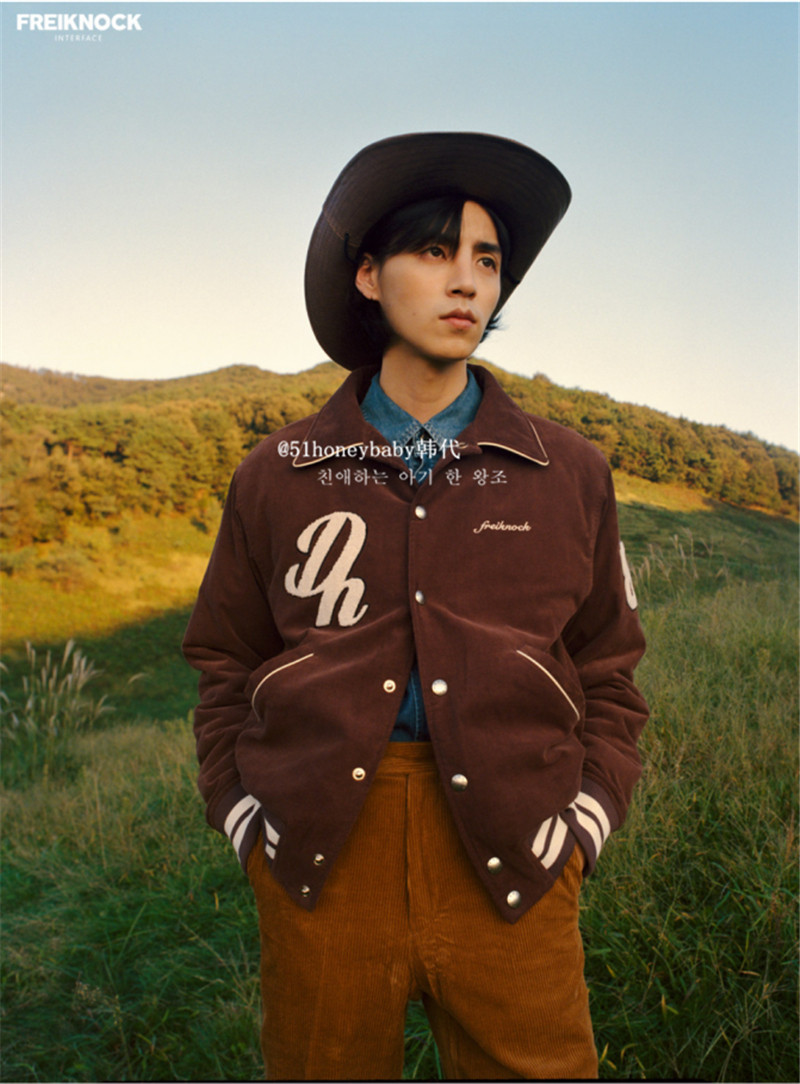 韩代潮牌freiknock jennie美式复古字母刺绣加厚夹克灯芯绒棒球服