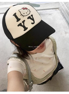 韩代潮牌OPEN YY联名款hellokitty棒球帽显脸小透气大头围 鸭舌帽