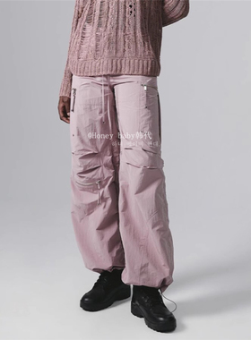 韩代潮牌NACHE 松紧腰抽绳徐梦洁 Lisa演唱会同款拉链系带工装裤