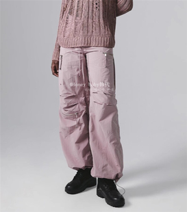 韩代潮牌NACHE 松紧腰抽绳徐梦洁 Lisa演唱会同款拉链系带工装裤