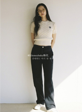 韩代潮牌call me baby 直筒 显瘦 休闲 高腰通勤纯色牛仔裤女