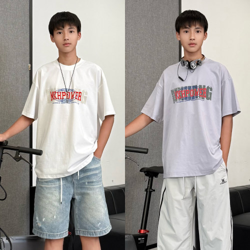 XT1920小赖家青少年2026新款男童字母印花T恤短袖宽松上衣炸街潮