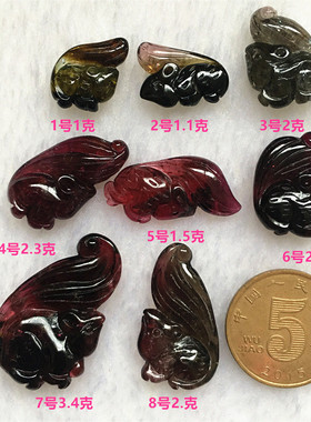 .天然碧玺雕刻件俏色巧雕精工打磨一物一图水晶吊坠挂件百搭配饰