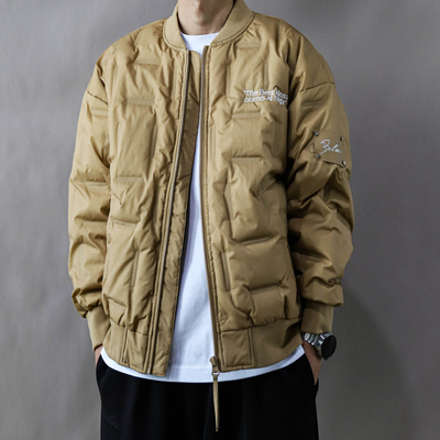 羽绒服男款冬季2025宽松加肥大码加厚保暖外套短款棒球服上衣卡其