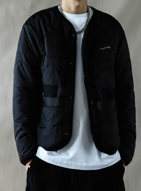 2025冬季新款无领棉衣男宽松保暖大口袋黑色棉服外套潮道袍潮牌