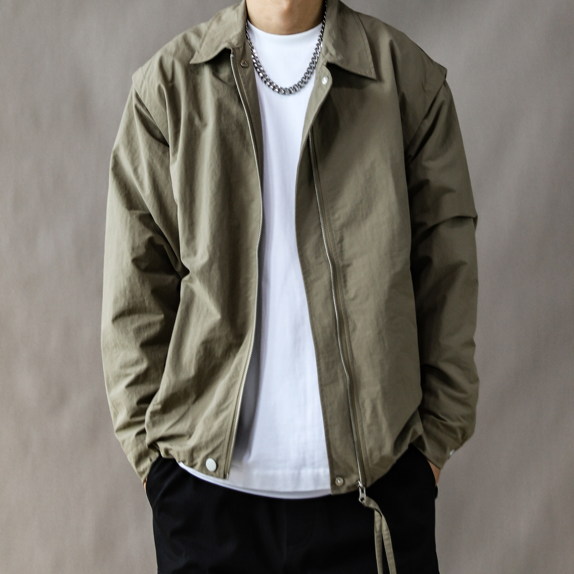 美式复古工装夹克男款秋冬季202外套青年简约军绿色宽松上衣新款