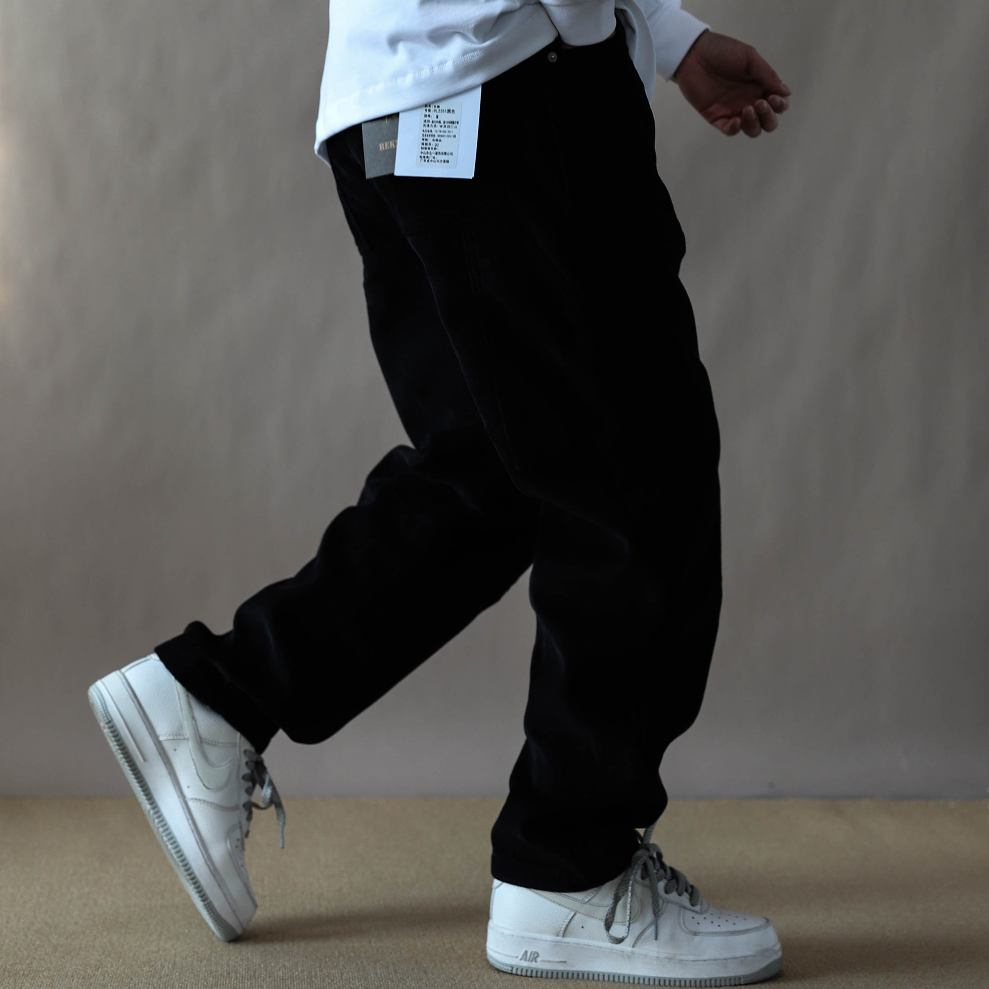 复古灯芯绒直筒裤男宽松休闲军黑色长裤2025新款保暖男款痞帅高街