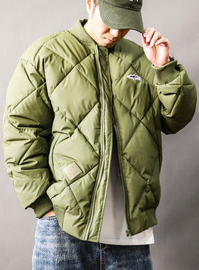 加厚冬季刺绣菱格纹棒球服棉衣
