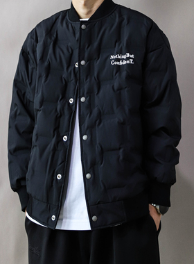 羽绒服男冬季2025新款美式复古外套加肥加大码宽松上衣潮牌黑色