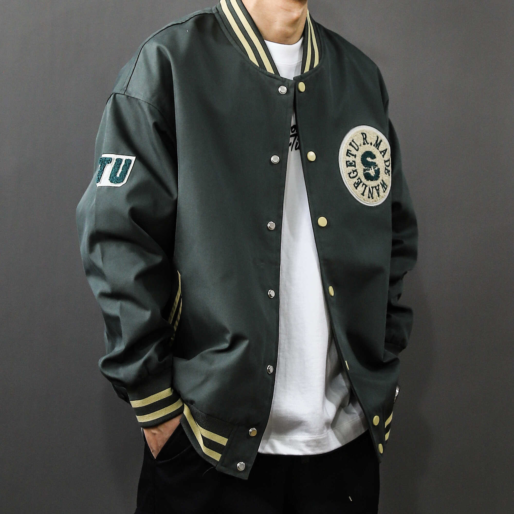 美式复古棒球服男春秋款潮牌宽松休闲夹克男士外套2024新款上衣
