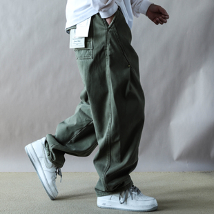 加绒加厚美式复古重磅工装裤男宽松休闲2025新款军绿直筒阔腿裤