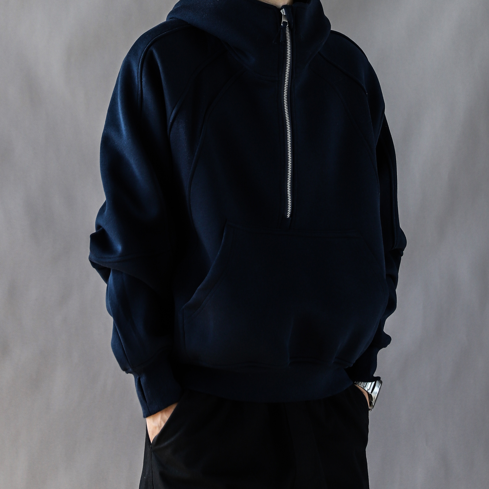 美式复古重磅卫衣男春秋潮宽松休闲2025新款高街连帽开衫外套藏青