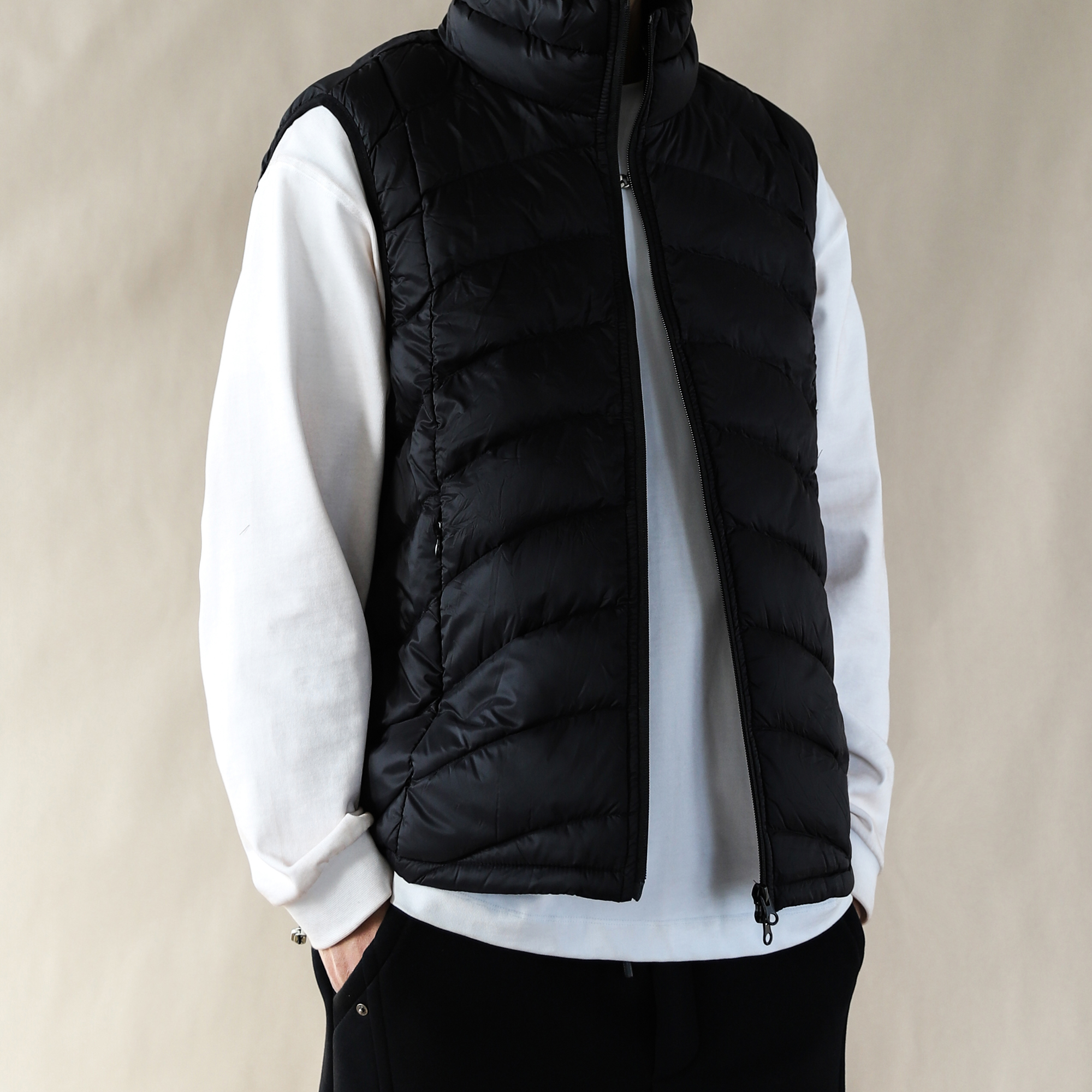 2025新款立领羽绒马甲男冬季保暖白鸭绒轻薄无袖背心黑色外套上衣