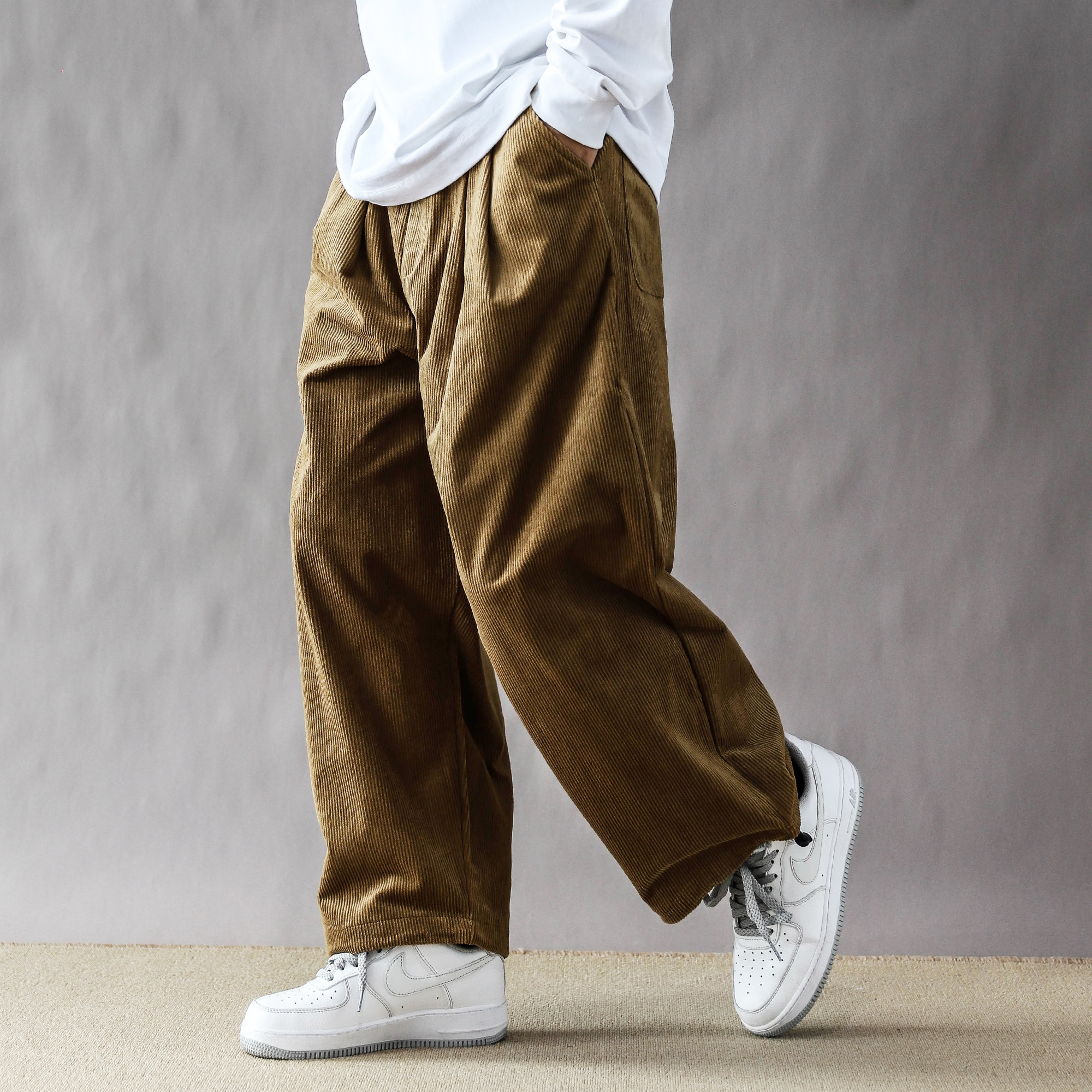 日系复古灯芯绒裤男春秋款潮牌宽松休闲2025新款美式高街咖色长裤,男装,休闲裤,淘宝优惠券,粉丝福利购,淘宝优惠卷