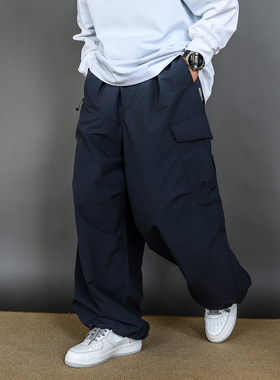 超宽松轻量化户外机能伞兵裤美式大口袋工装春秋潮牌宽松2025蓝色