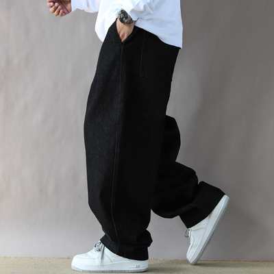 黑色牛仔裤男款美式复古水洗做旧宽松直筒阔腿裤2025新款休闲长裤