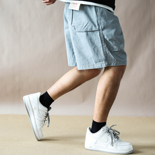 工装风多口袋短裤男夏季宽松五分裤浅蓝色休闲裤2026男款青年户外