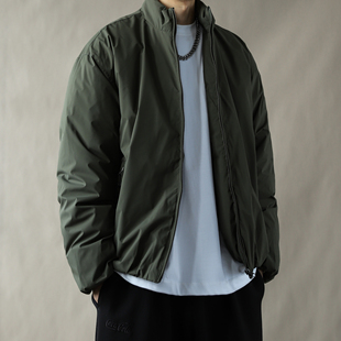 美式复古立领短款羽绒服男军绿宽松拉链外套加厚保暖百搭机能高街