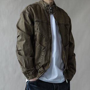 美式复古立领飞行员夹克男春秋宽松休闲哈灵顿外套2026水洗土黄