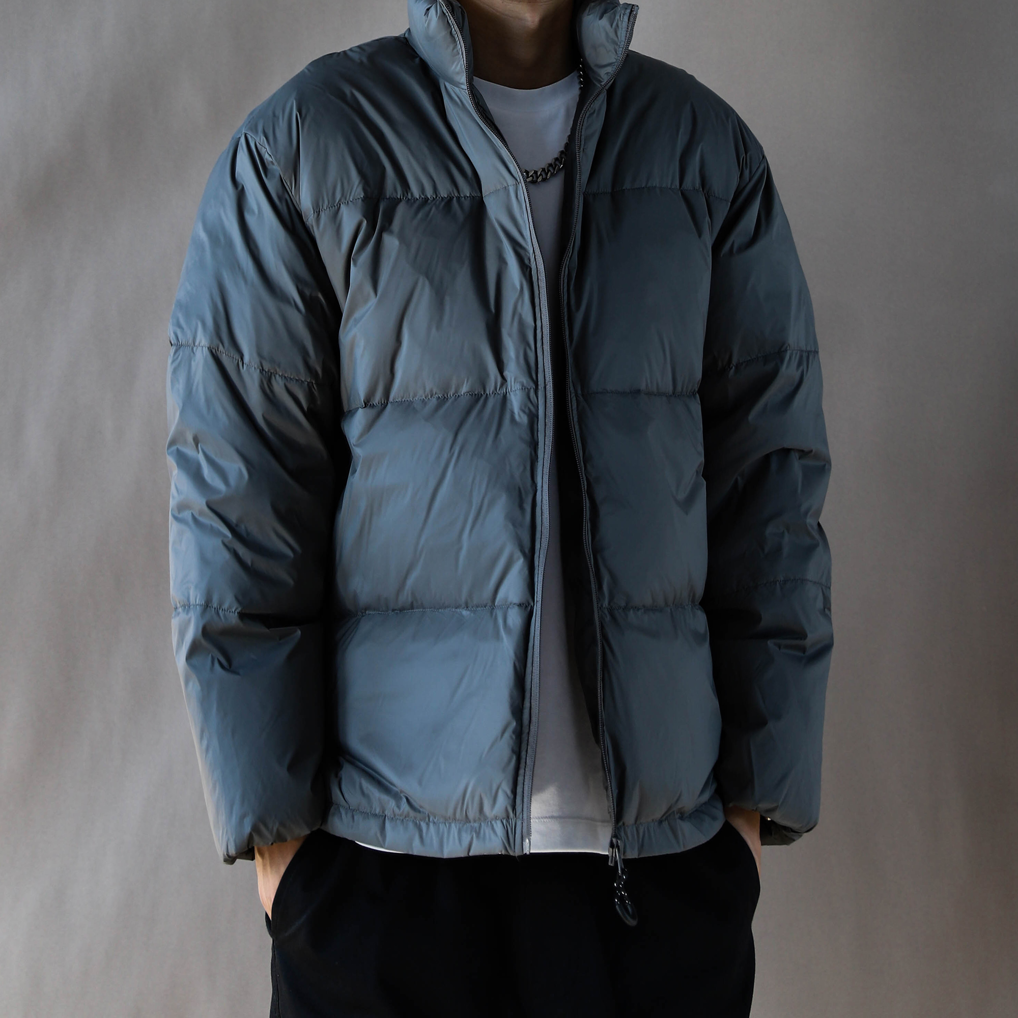 羽绒服男款美式简约立领冬季加厚保暖外套男款灰色宽松上衣新款