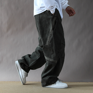 复古重磅工装 直筒阔腿裤 裤 长裤 军绿色 男春秋宽松休闲2025新款 美式