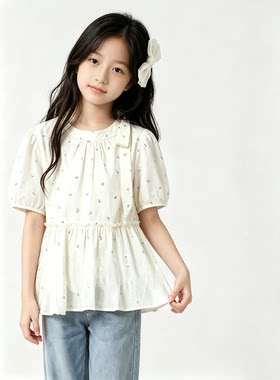 女童夏季衬衫儿童洋气时髦娃娃衫上衣韩版日系甜美碎花娃娃衫衬衣