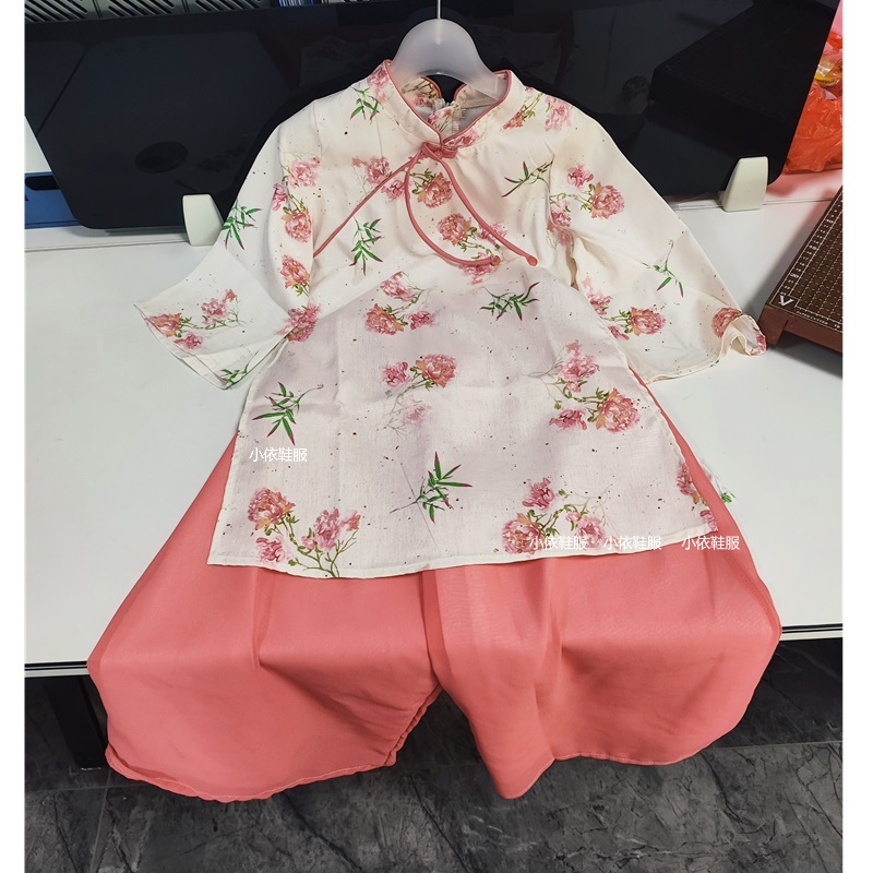 女童夏季套装女孩新中式唐装国风碎花汉服阔腿裤儿童装洋气两件套
