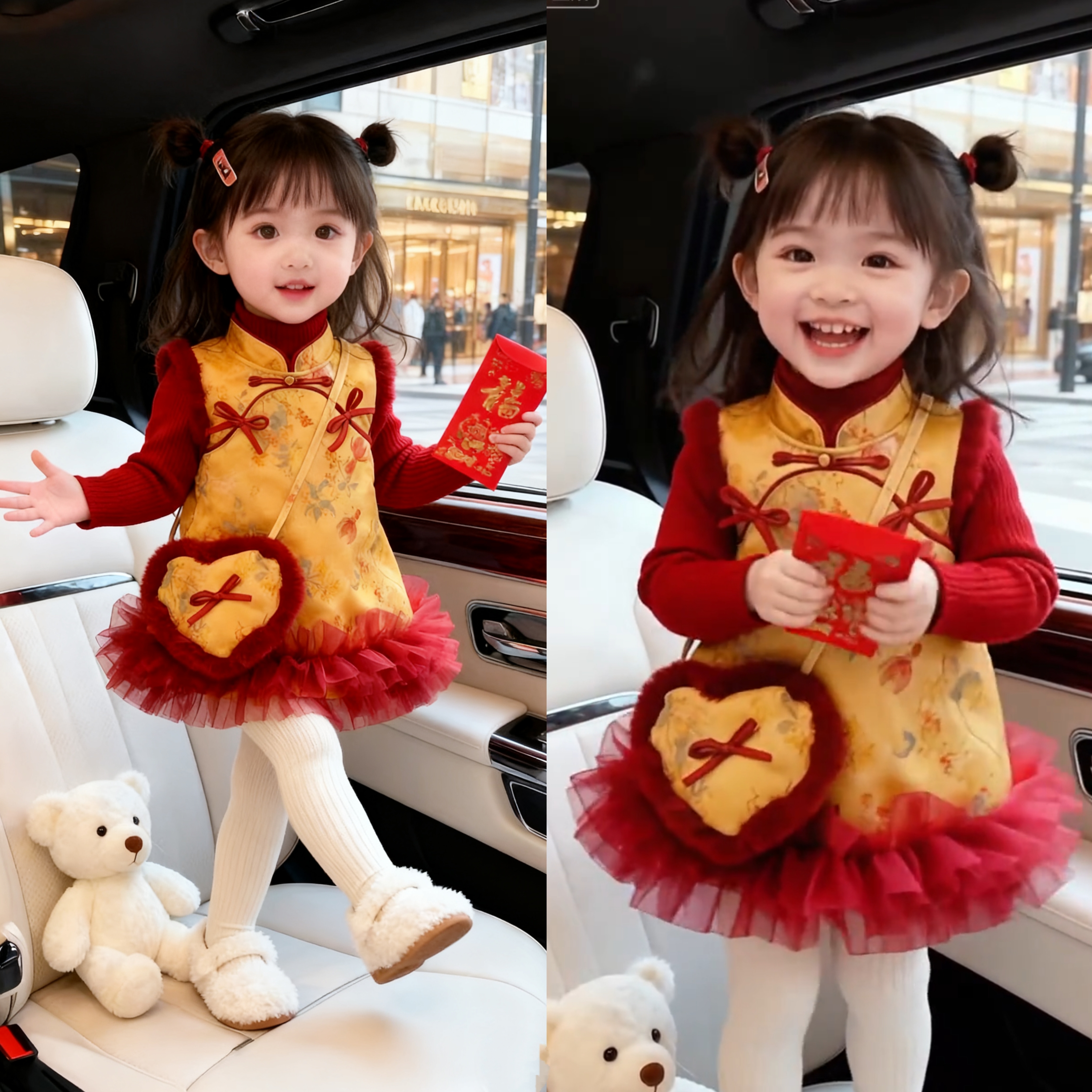 女童旗袍背心连衣裙秋冬春儿童无袖公主女孩中国风加绒加厚拜年服