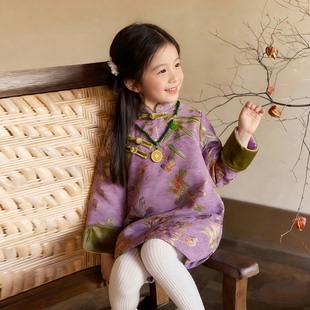 女童冬春季拜年服儿童旗袍加绒新中式加厚国风宝宝过年唐装连衣裙