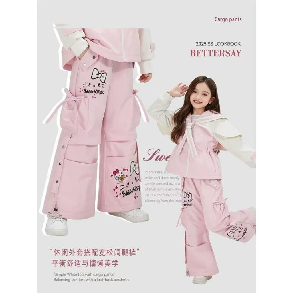 女童春款韩版钩花镂空针织背心吊带刺绣衬衣打底衫喇叭牛仔裤套装图片