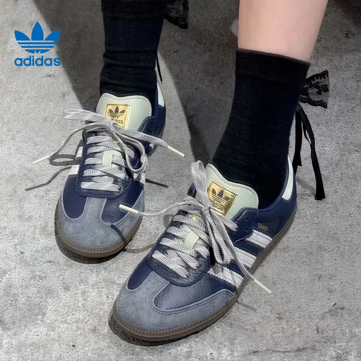 adidas阿迪达斯三叶草德训鞋男女同款运动鞋复古藏蓝休闲鞋KI8888
