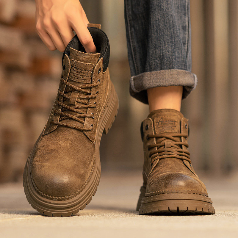 马丁靴男冬季英伦风复古高帮户外登山防水防滑厚底增高真皮工装靴,流行男鞋,马丁靴,淘宝优惠券,粉丝福利购,淘宝优惠卷