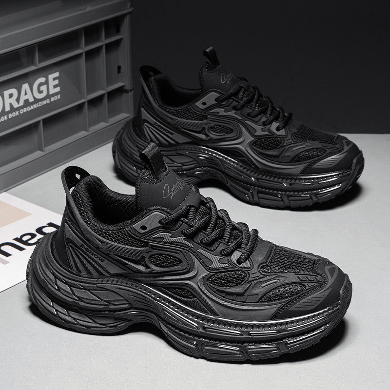 黑武士男鞋秋季潮牌高级感百搭跑步防滑运动休闲内增高黑色老爹鞋